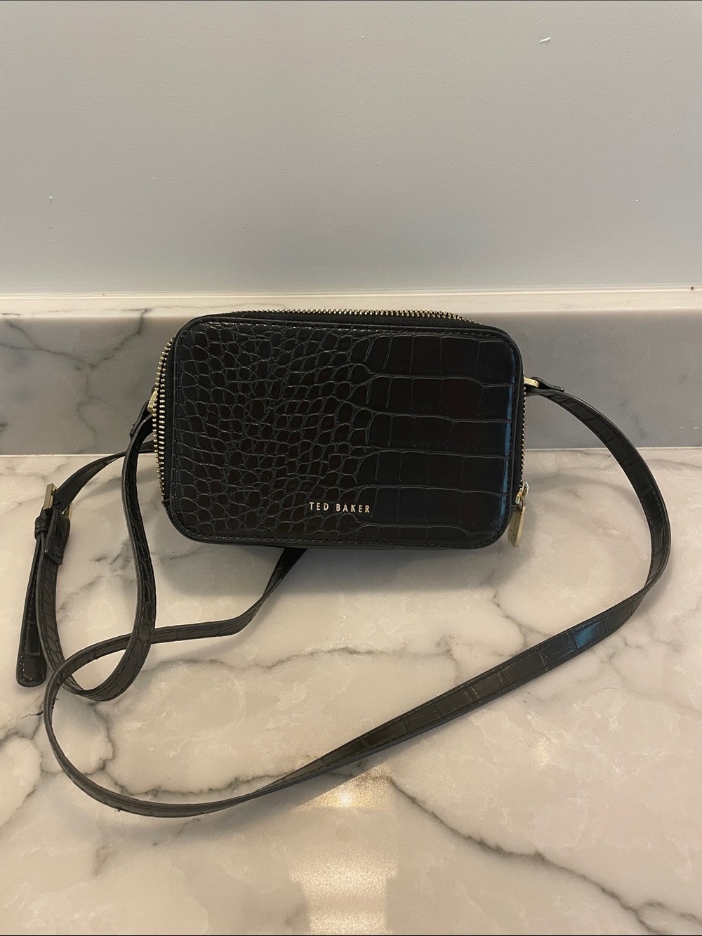 Ted Baker Black Croc-Embossed Leather Camera Bag
